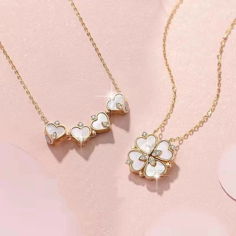 Micro-set Pearl Shell Quatrefoil Zirconia Necklace