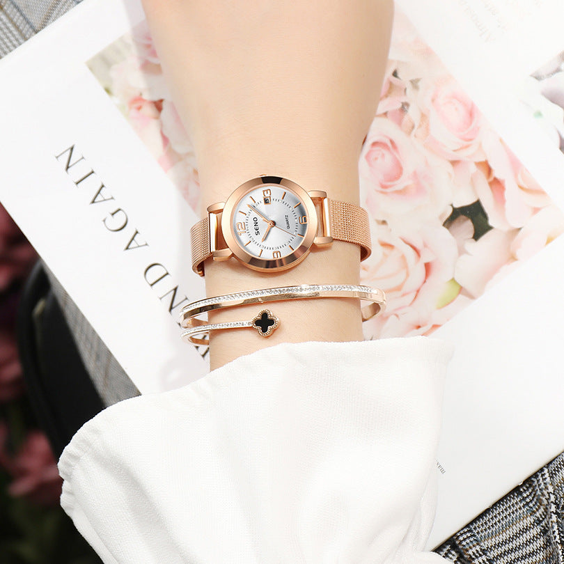 Women's Fashion Mesh Strap Luminous Waterproof Watch