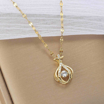 Rhinestone Pendant with Gold-Tone Copper & Titanium Steel Chain