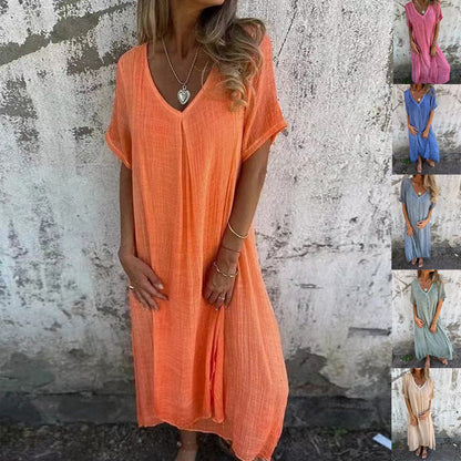 💕Limited Sale 50% OFF💕Women's Loose V-neck cotton linen dress