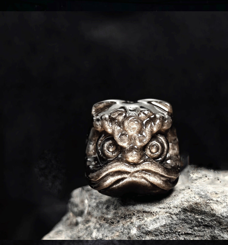 Waking Lion - Gold/Silver Obsidian Carved Beaded Bracelet for Good Fortune