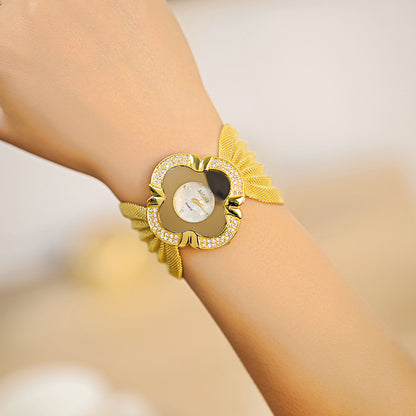 Shiny diamond butterfly mesh watch