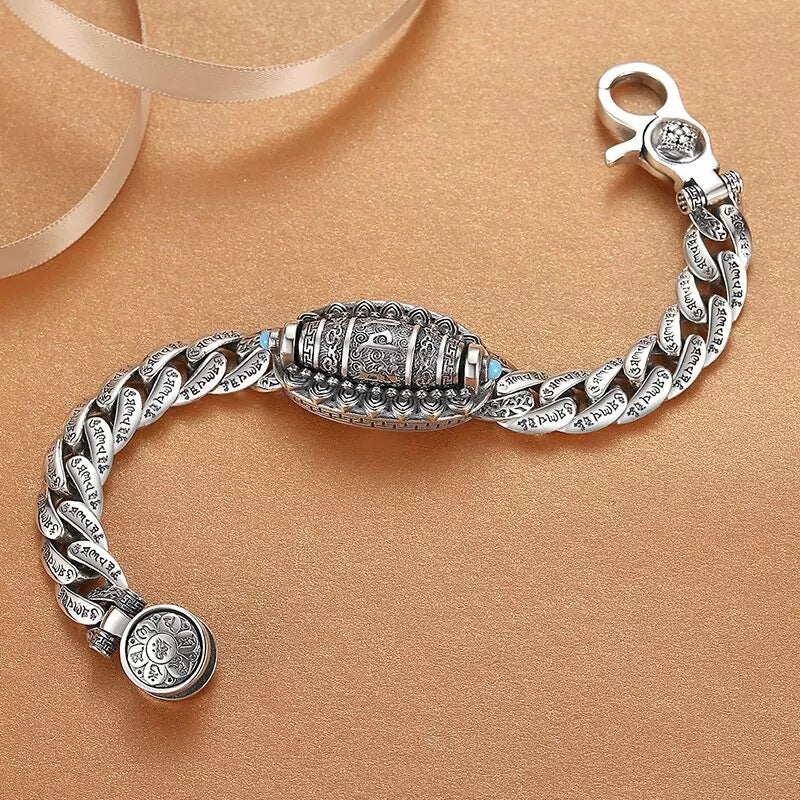Tibetan Silver Six-character Mantra Luck Bracelet