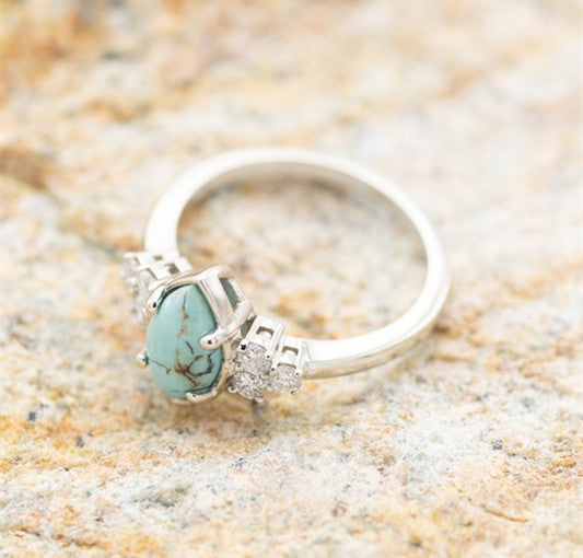 Sterling Silver Natural Turquoise Diamond Ring