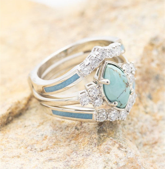 Sterling Silver Natural Turquoise Diamond Ring