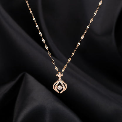 Rhinestone Pendant with Gold-Tone Copper & Titanium Steel Chain