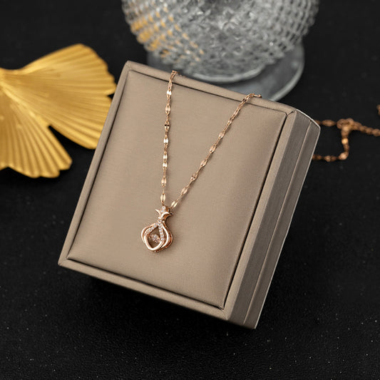 Rhinestone Pendant with Gold-Tone Copper & Titanium Steel Chain