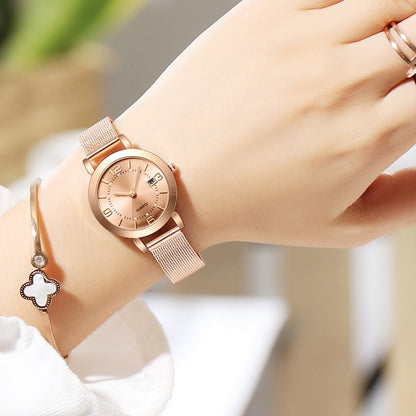 Women's Fashion Mesh Strap Luminous Waterproof Watch