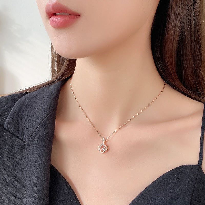 Rhinestone Pendant with Gold-Tone Copper & Titanium Steel Chain