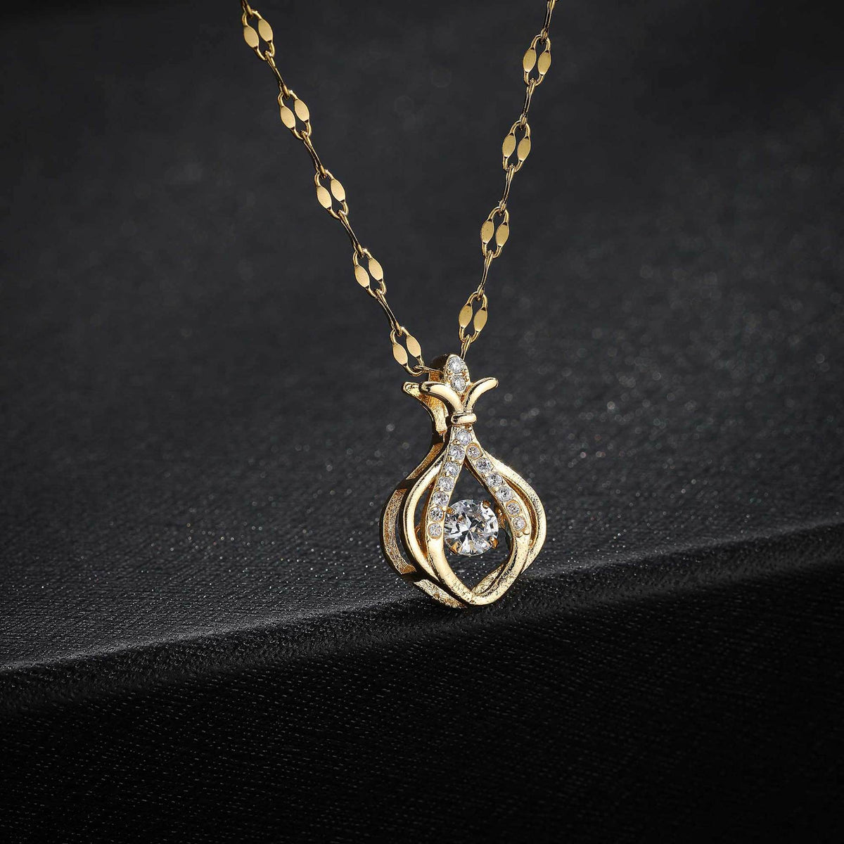 Rhinestone Pendant with Gold-Tone Copper & Titanium Steel Chain