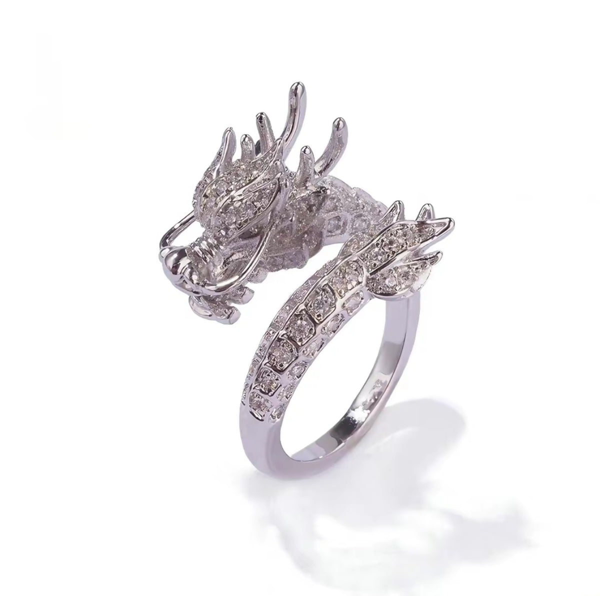 Delicate Dragon Open Adjustable Zirconia Good Luck Ring