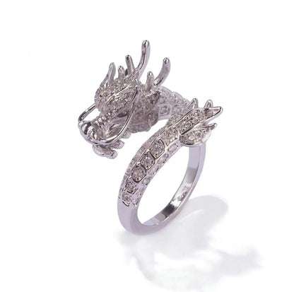 Delicate Dragon Open Adjustable Zirconia Good Luck Ring