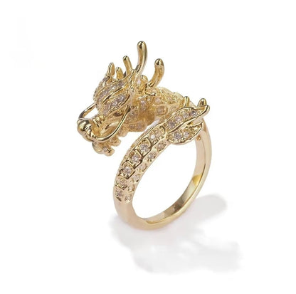 Delicate Dragon Open Adjustable Zirconia Good Luck Ring