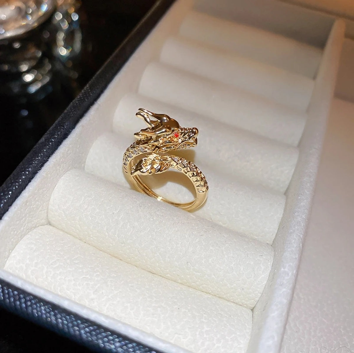 Delicate Dragon Open Adjustable Zirconia Good Luck Ring