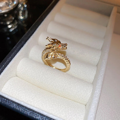 Delicate Dragon Open Adjustable Zirconia Good Luck Ring