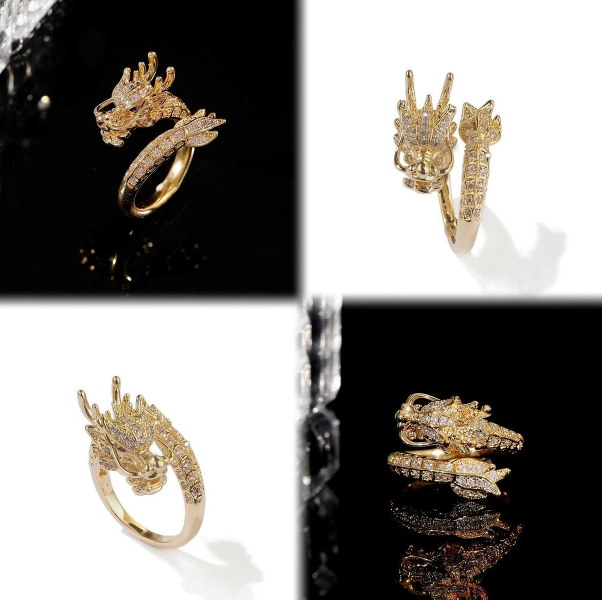 Delicate Dragon Open Adjustable Zirconia Good Luck Ring