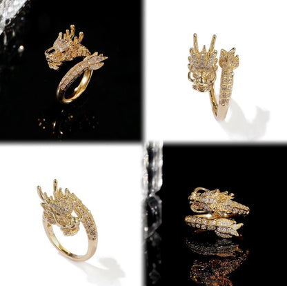 Delicate Dragon Open Adjustable Zirconia Good Luck Ring