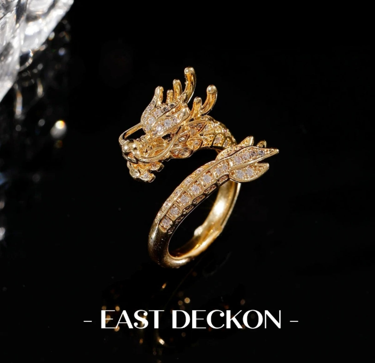 Delicate Dragon Open Adjustable Zirconia Good Luck Ring