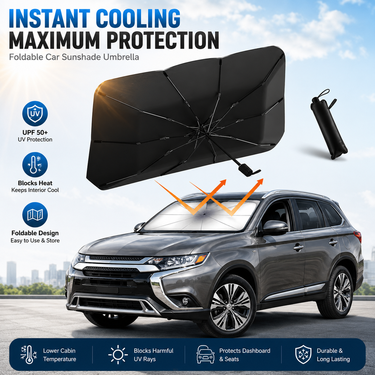 🔥Upgraded Car Windshield Sun Shade Umbrella
