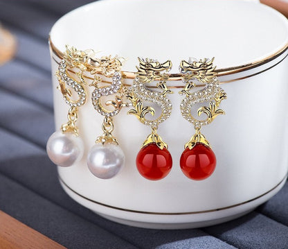Dragon Hanging Bead Earrings -- （Have one's wishes come true！）