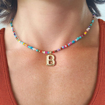 💜 Letter Beaded Necklace for Women🔤A-Z