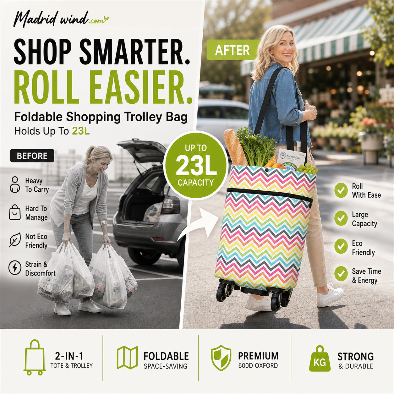 🥳2026 HOT SALE🥳💞50K+ SOLD!🌿🛍️ 50% OFF! Multi‑Purpose Foldable Trolley Bag – Use as grocery cart, utility cart & hand truck. Removable bag for extra versatility. A practical gift idea! 🌟💚