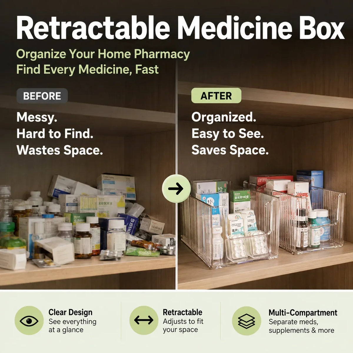🔥 Transparent Expandable Medicine Organizer — expandable, perfect for a tidy medicine cabinet 💊🗄️