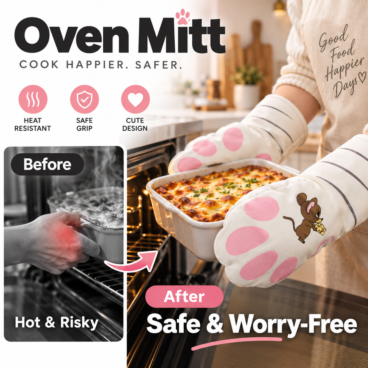 🧤HOT SALE! Baking Oven Mitts – Heat-Resistant Grip per SKU Rating, Soft Lining, For Oven, Air Fryer & Grill Prep! 👩‍🍳✨