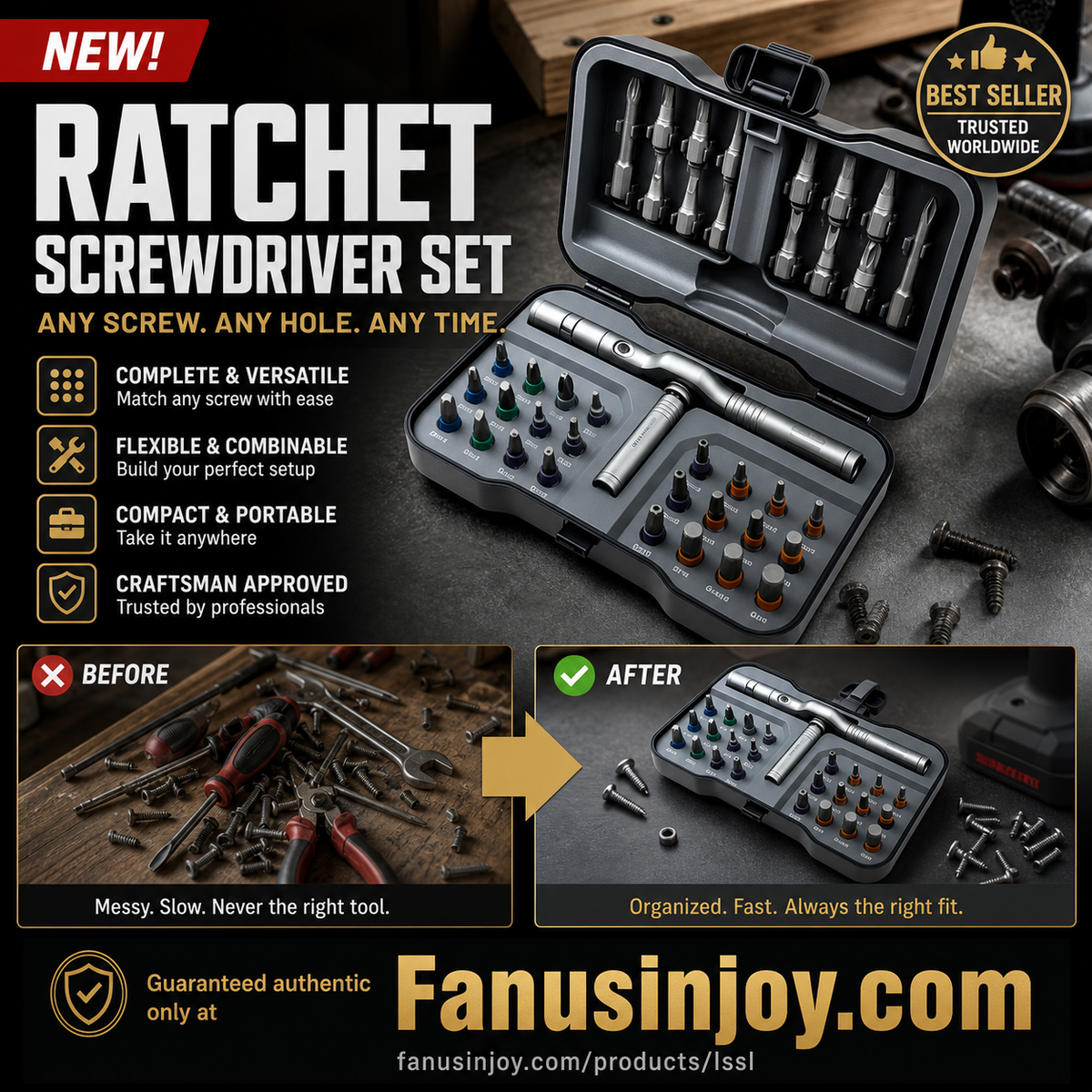 🛠️50% OFF NOW! 24-in-1 Ratchet Screwdriver Set – Magnetic Multi Bits Repair Kit, Compact Portable Ratchet Screwdriver for Home DIY & Equipment Repair FB Short Video Ad Copy