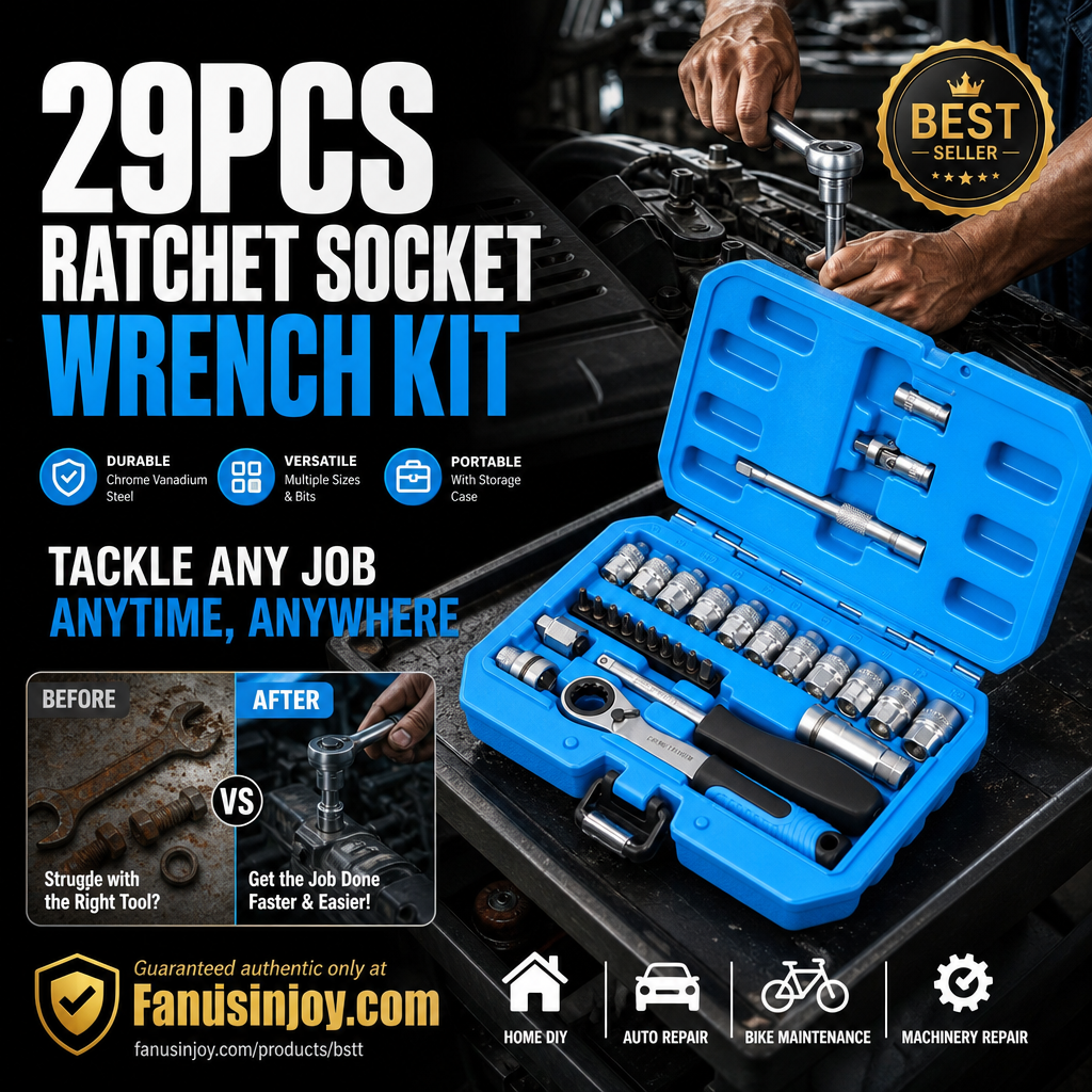 🔧 50% OFF NOW! 🛠️ 29-Piece Ratchet Socket Wrench Kit – CR-V Steel, Versatile & Portable 📦
