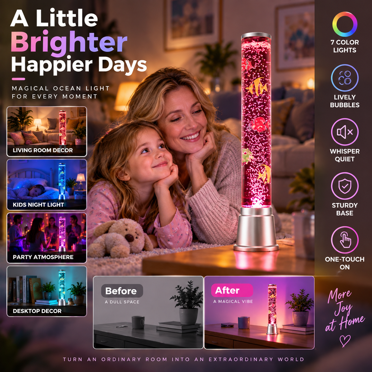 💧 LED Multicolor Fish-Themed Bubble Column Lamp