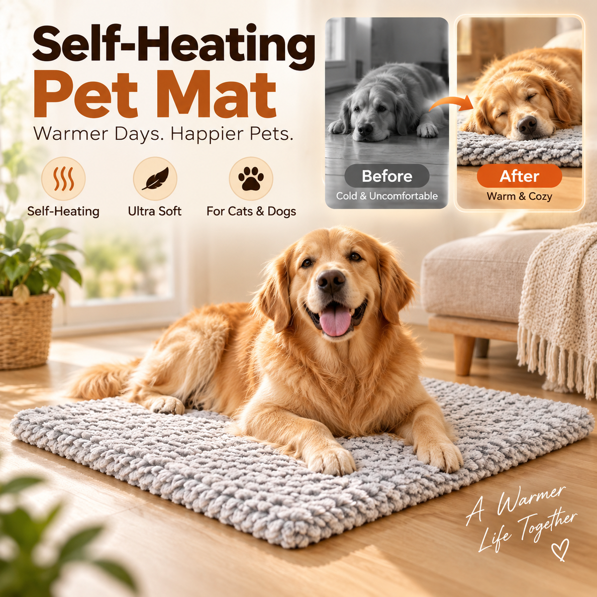 Self-heating pet mat
