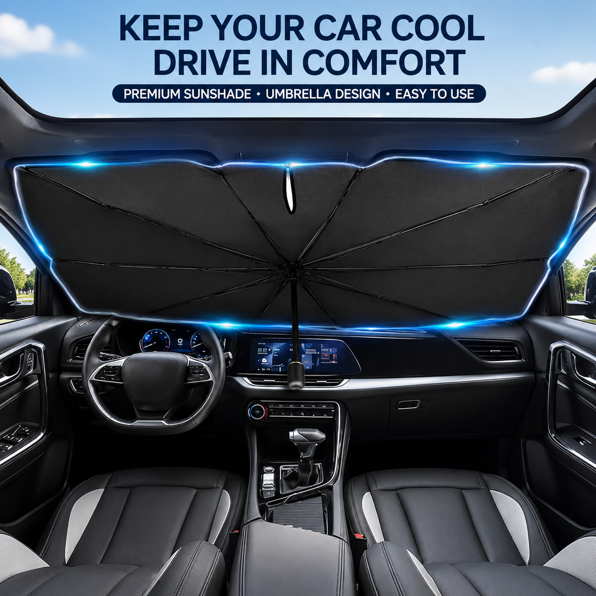 🔥Upgraded Car Windshield Sun Shade Umbrella
