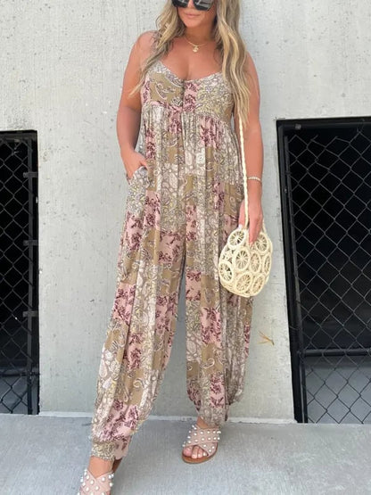 🔥Cooper Patchwork Print Loose Jumpsuit