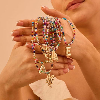 💜 Letter Beaded Necklace for Women🔤A-Z
