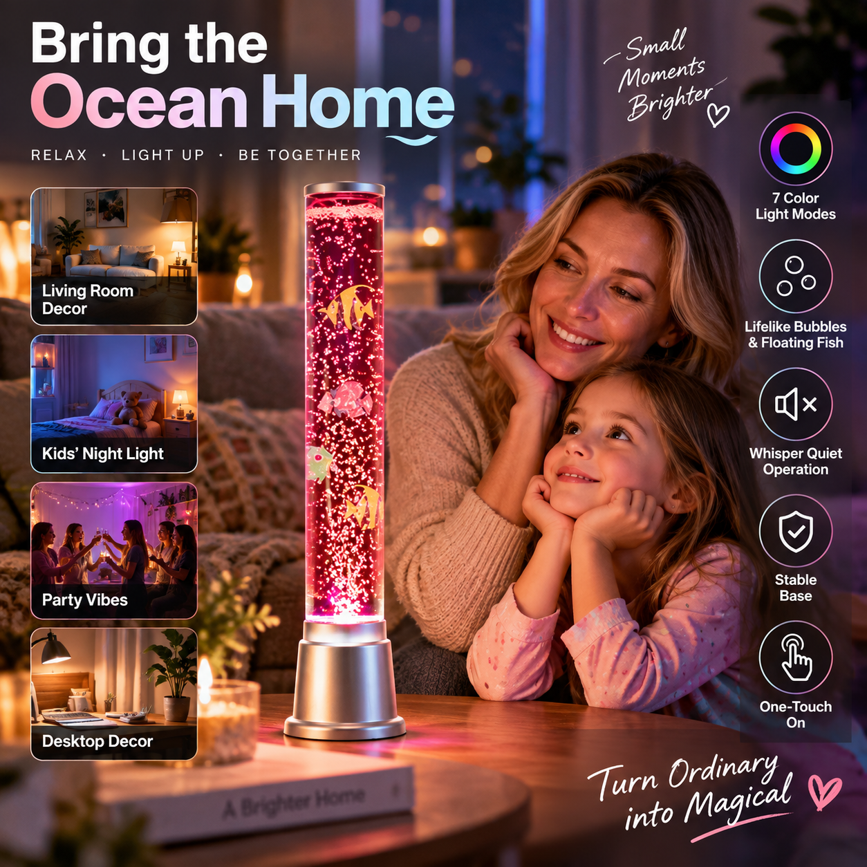💧 LED Multicolor Fish-Themed Bubble Column Lamp