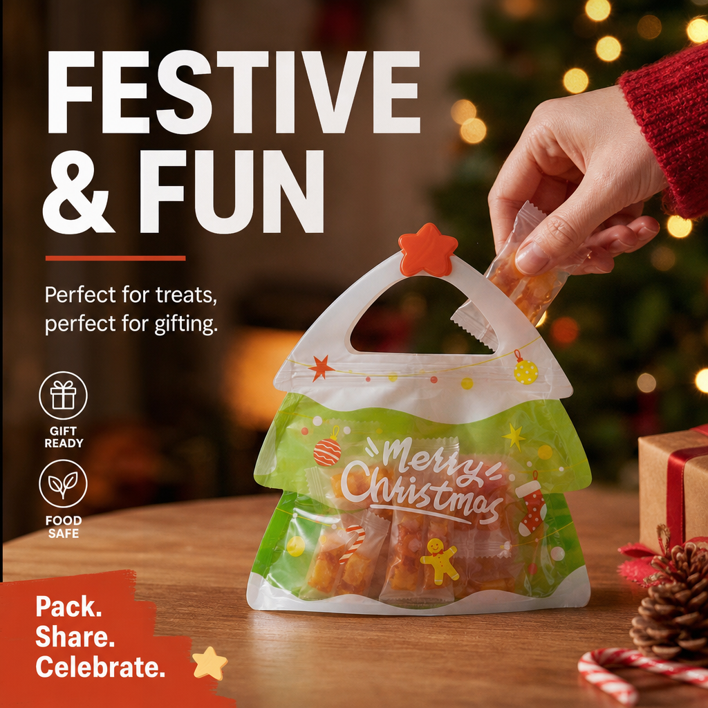💖LAST DAY SALE 50% OFF!!🎁Easy Fill, Easy Seal🎄 Festive Self-Seal Treat Bags – Santa & Snowman Print | Resealable, Food-Safe & Perfect for Cookies, Chocolates & Little Gifts 🎅⛄