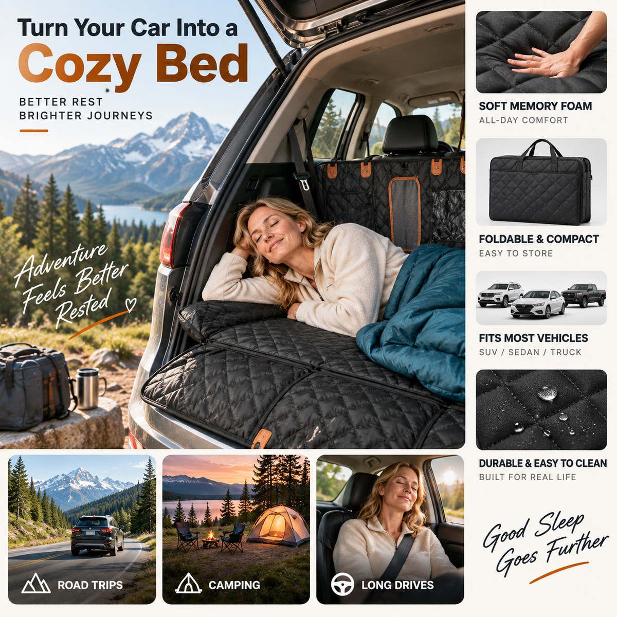 🚗Car Rear-Seat Memory Foam Travel Mattress