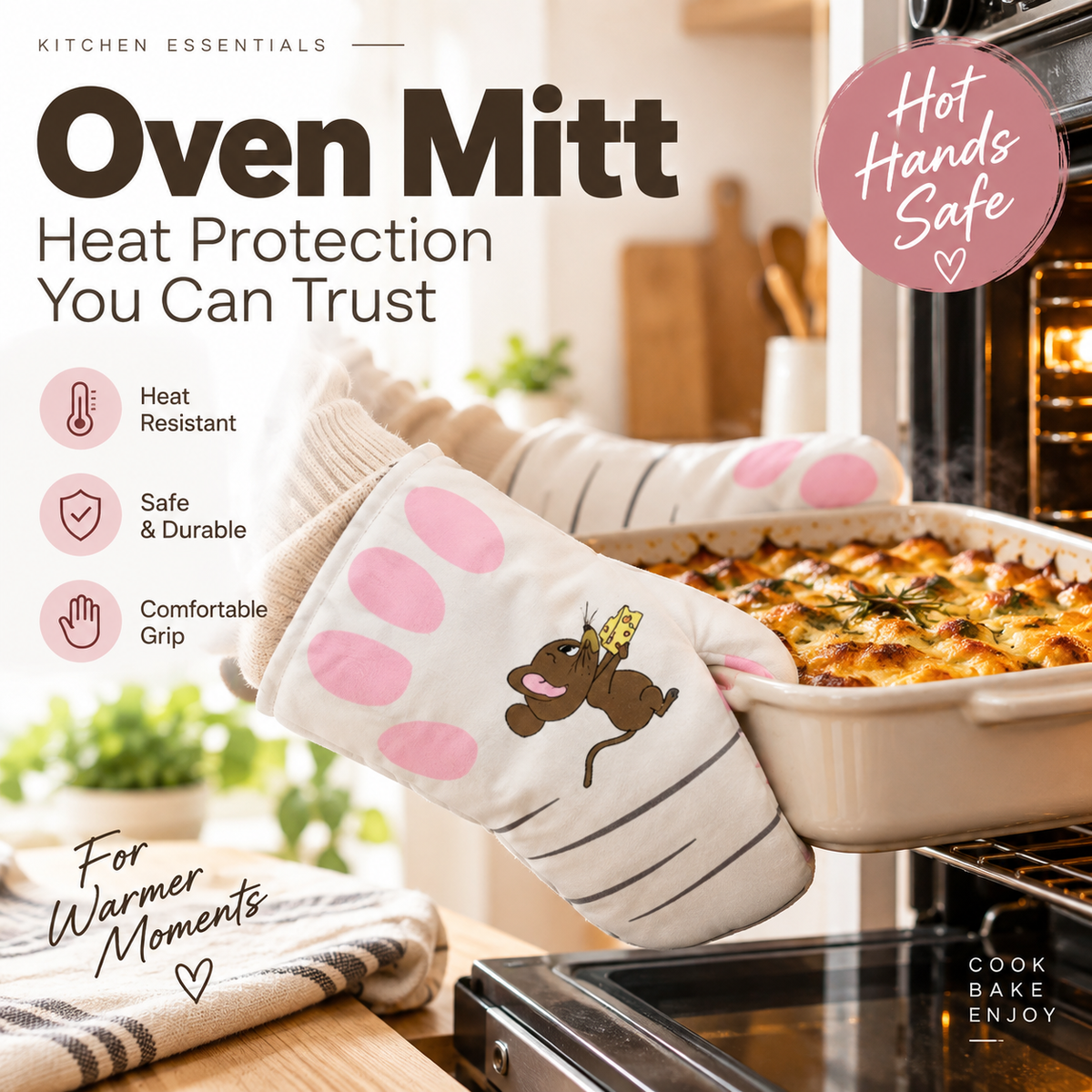 🧤HOT SALE! Baking Oven Mitts – Heat-Resistant Grip per SKU Rating, Soft Lining, For Oven, Air Fryer & Grill Prep! 👩‍🍳✨