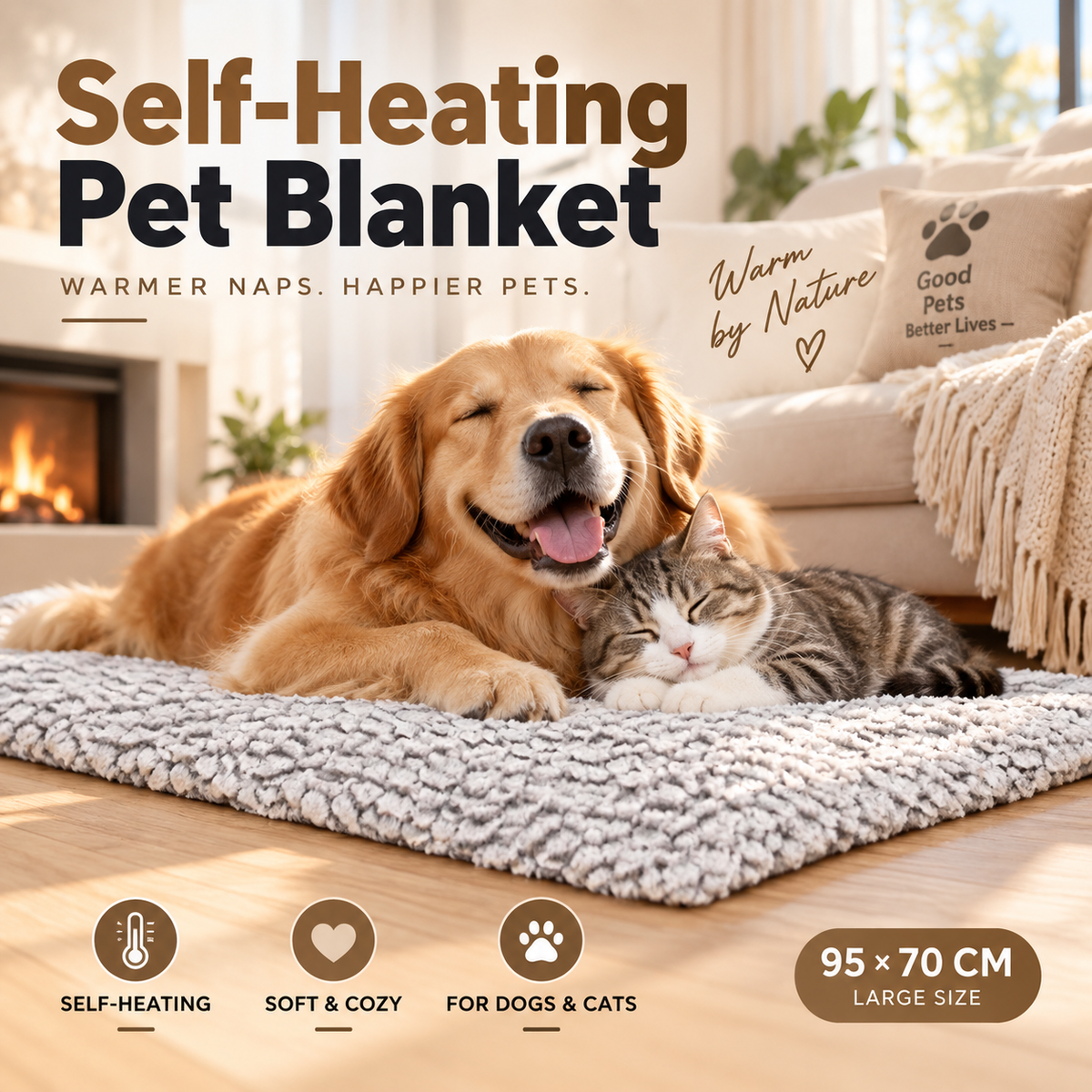 Self-heating pet mat