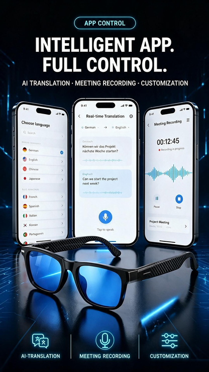 🥳HOT SALE! AI Smart Glasses with ChatGPT-Ready Assistant – 8MP Camera, HD Recording, 160+ Language Translation, Bluetooth 5.4 HiFi Audio! 🕶️✨