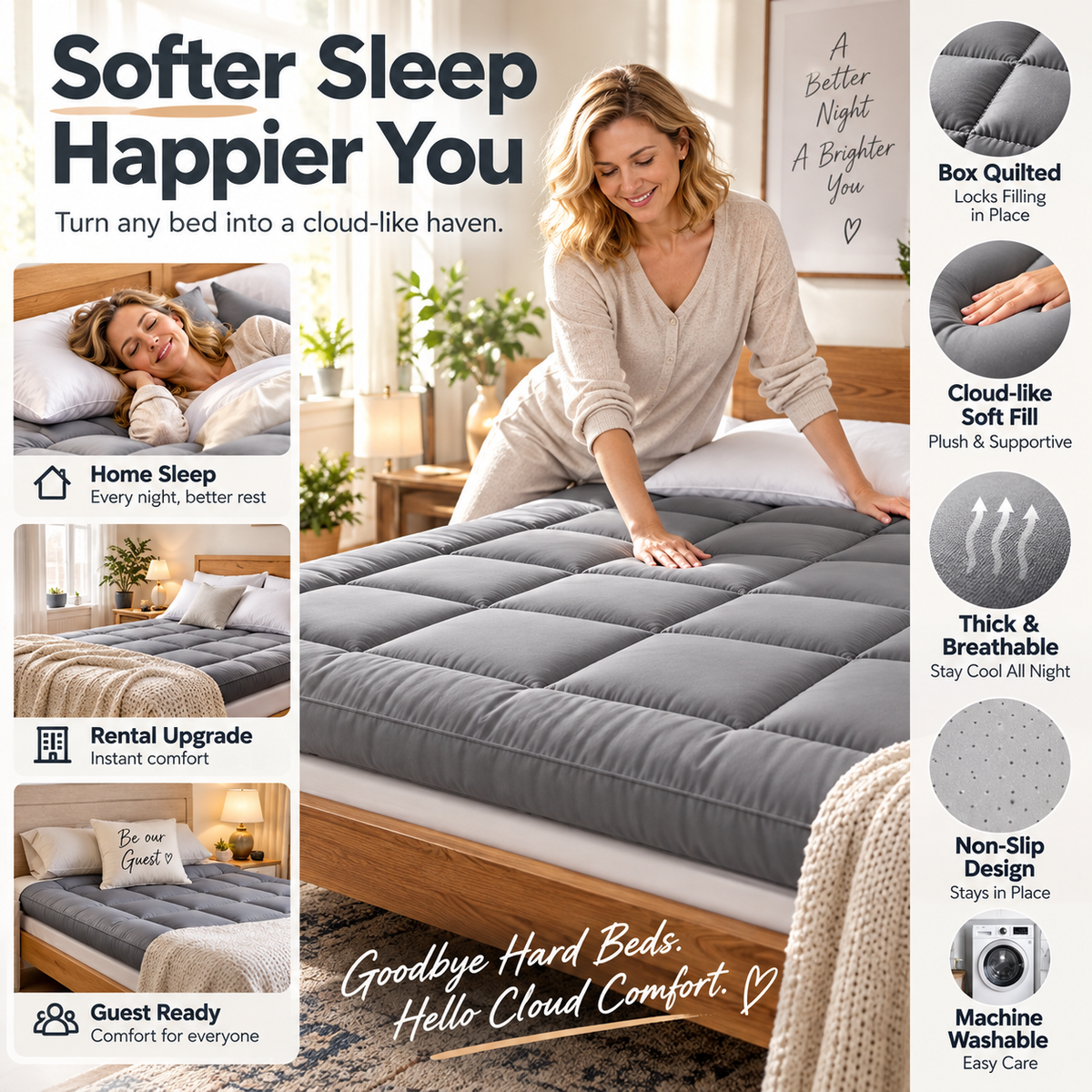 Soft Quilted Mattress Topper 🛏️ A Cloud-Like Layer of Comfort – Drift Off in Softness, Wake Up Refreshed ✨