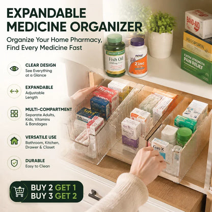 🔥 Transparent Expandable Medicine Organizer — expandable, perfect for a tidy medicine cabinet 💊🗄️