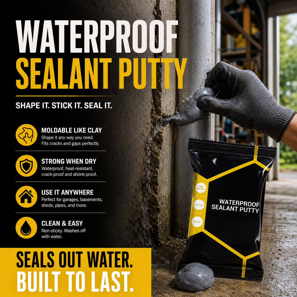 🚨Flash Sale Alert✨Moldable Waterproof Sealant Putty, Fast Sealing for Gaps, Pipes & Cracks