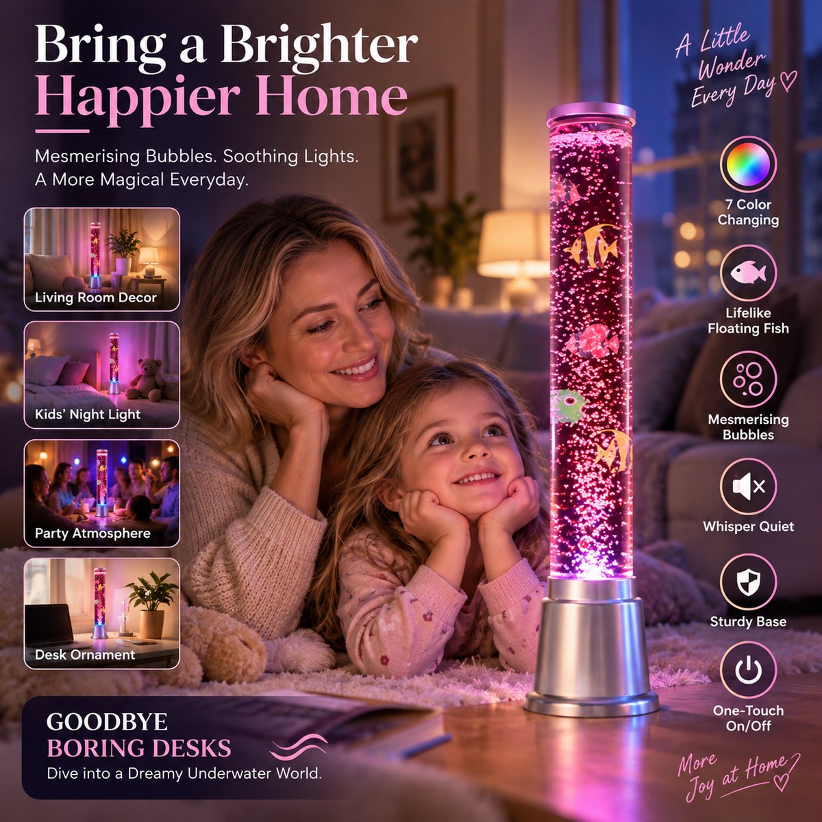 💧 LED Multicolor Fish-Themed Bubble Column Lamp