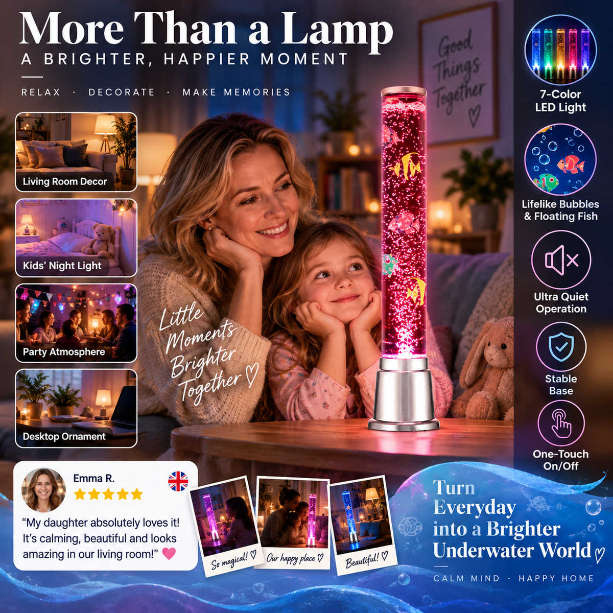 💧 LED Multicolor Fish-Themed Bubble Column Lamp