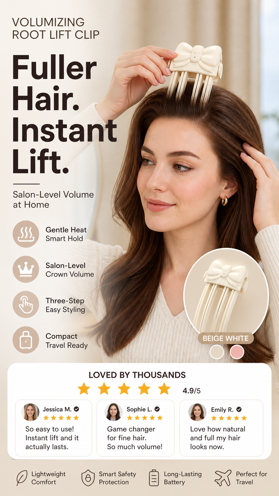💨 Wireless Heated Root Lift Clip – Salon Volume, Zero Effort ✨