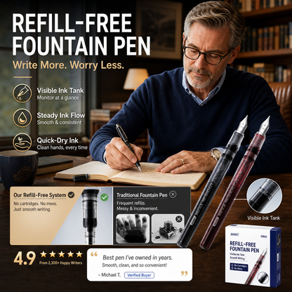 ✍️ High-capacity direct-fill fountain pen – no cartridge changes required