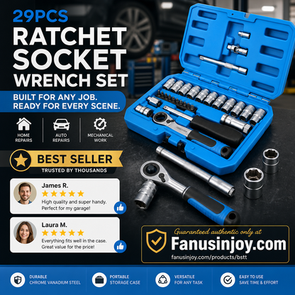🔧 50% OFF NOW! 🛠️ 29-Piece Ratchet Socket Wrench Kit – CR-V Steel, Versatile & Portable 📦