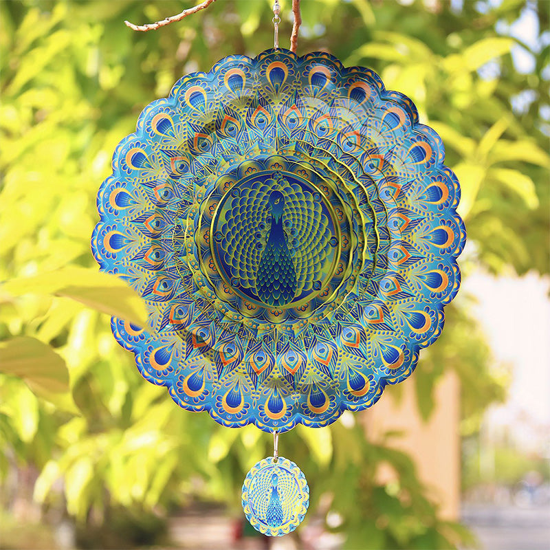 🎁[Creative Gift] 3D Rotating Wind Spinning Peacock Wind Chime